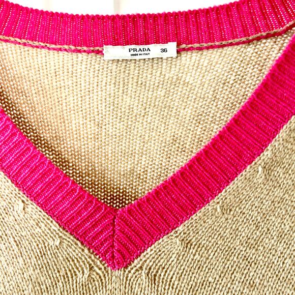 Prada Beige/Hot Pink Wool Sweater Size 36IT/XS - Picture 4 of 7